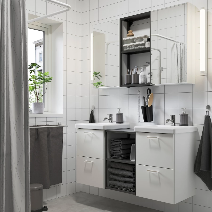 Комбинация для ванной - IKEA ENHET, 124х43х65 см, белый/антрацит, ЭНХЕТ ИКЕА (изображение №2)