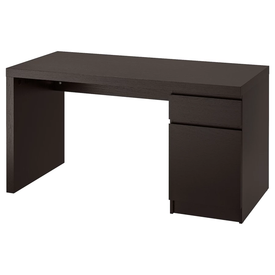 Письменный стол с ящиком - IKEA MALM, 140x65 см, черно-коричневый, МАЛЬМ ИКЕА (изображение №1)