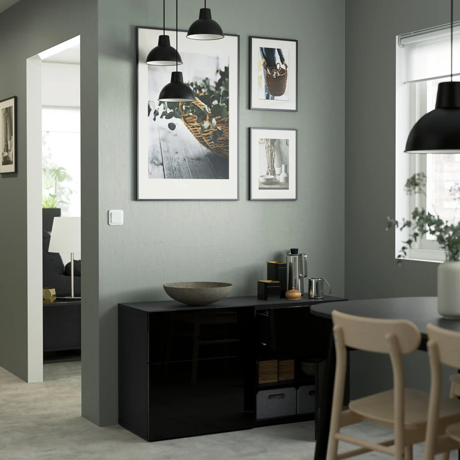 Комбинация для хранения - IKEA BESTÅ/BESTA, 120х42х65 см, черно-коричневый/черный глянцевый, БЕСТО ИКЕА (изображение №2)