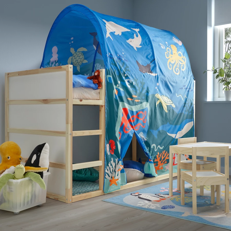 Ковер с рисунком морских животных - IKEA BLÅVINGAD/BLAVINGAD/БЛОВИНГАД ИКЕА, 133х133 см, разноцветный (изображение №7)