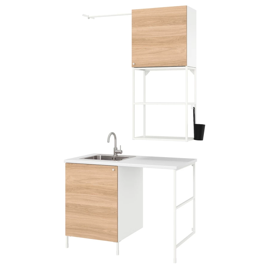 Комбинация для ванной - IKEA ENHET, 139х63.5х87.5 см, белый/имитация дуба, ЭНХЕТ ИКЕА (изображение №1)