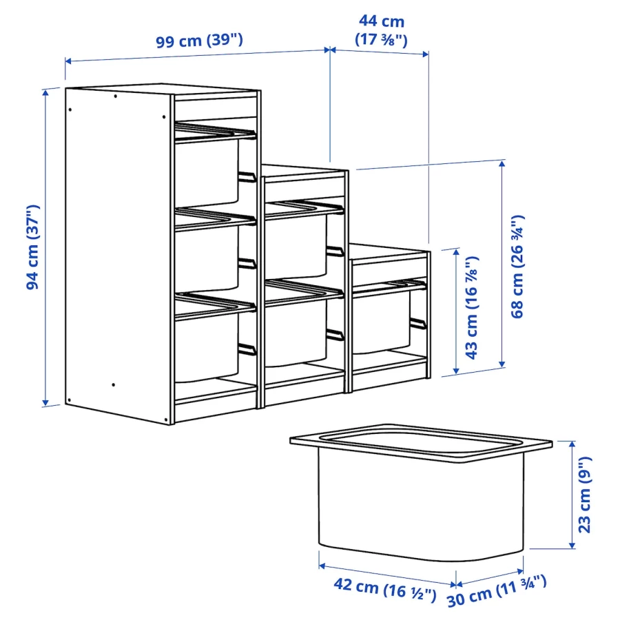 Стеллаж - TROFAST IKEA/ ТРУФАСТ ИКЕА,  99х94х44 см, серый/светло-серый (изображение №4)