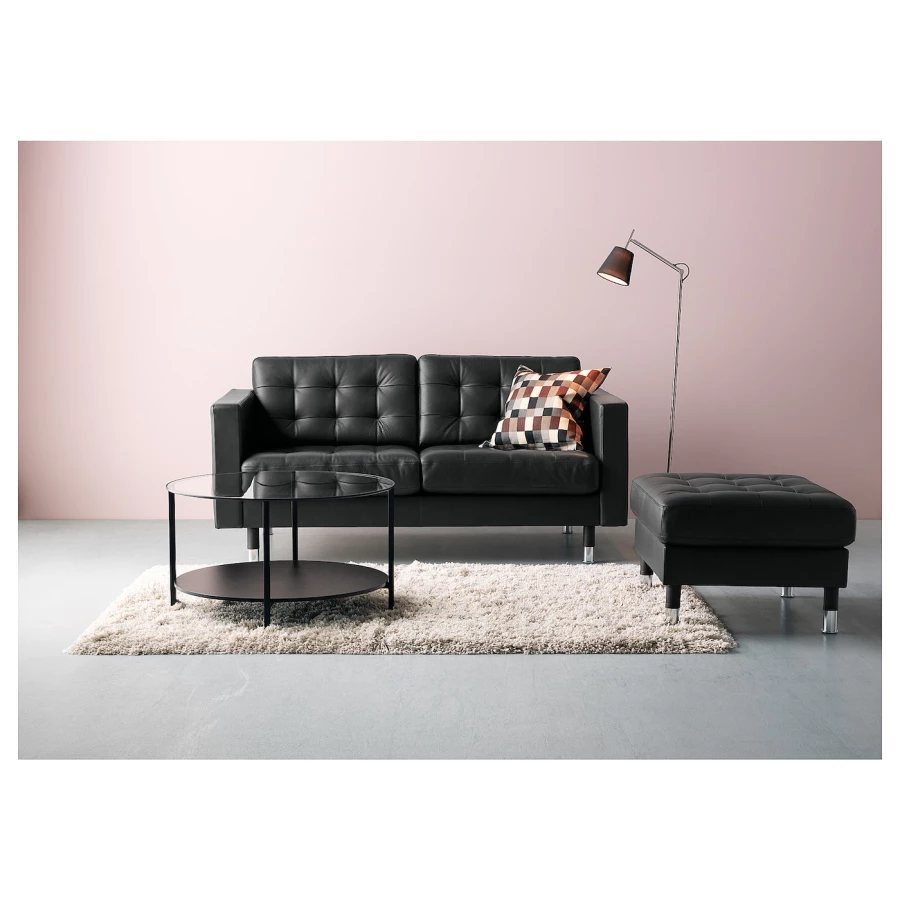 2-местный кожаный диван - IKEA LANDSKRONA, 78x89x164см, черный, кожа, ЛАНДСКРОНА ИКЕА (изображение №3)