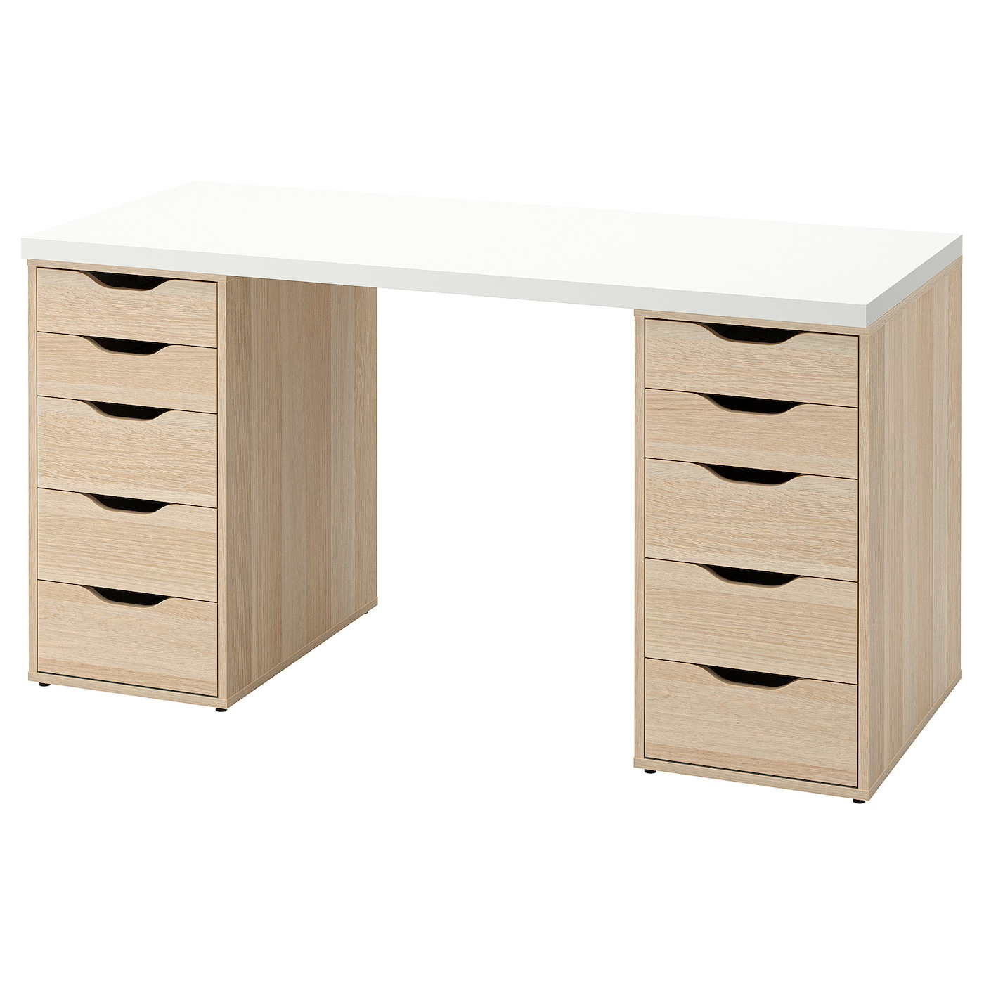 Письменный стол с ящиками - IKEA LAGKAPTEN/ALEX, 140х60 см, под беленый дуб/белый, ЛАГКАПТЕН/АЛЕКС ИКЕА