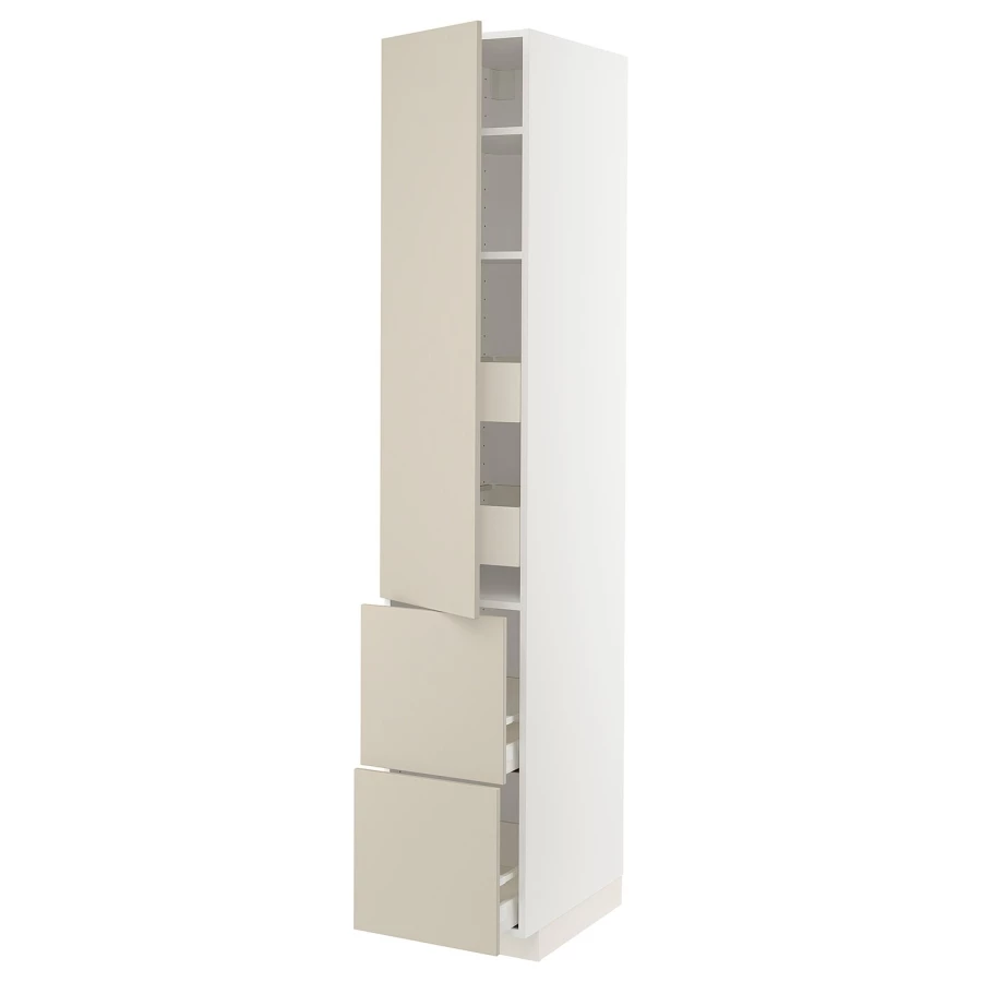 Высокий шкаф с ящиками - IKEA METOD/MAXIMERA/МЕТОД/МАКСИМЕРА ИКЕА, 220х60х40 см, белый/бежевый (изображение №1)