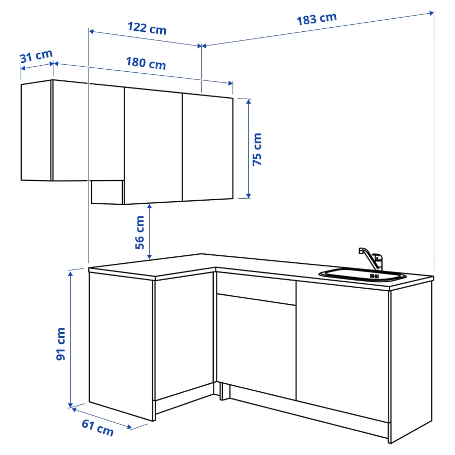 Угловая кухня -  KNOXHULT IKEA/ КНОКСХУЛЬТ ИКЕА, 220х183 см, белый (изображение №8)