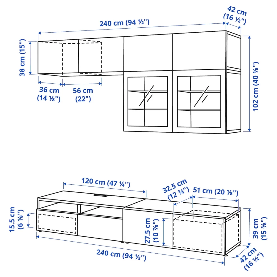 Комплект мебели д/гостиной  - BESTÅ / BESTА IKEA/ БЕСТА ИКЕА, 240х231 см, под беленый дуб (изображение №8)