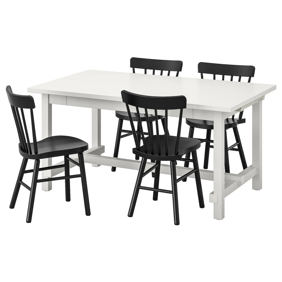 Стол и 4 стула - NORDVIKEN /NORRARYD  IKEA/ НОРДВИКЕН/ НОРРАРИД ИКЕА,  152/2223х95  см, белый/ черный (изображение №1)