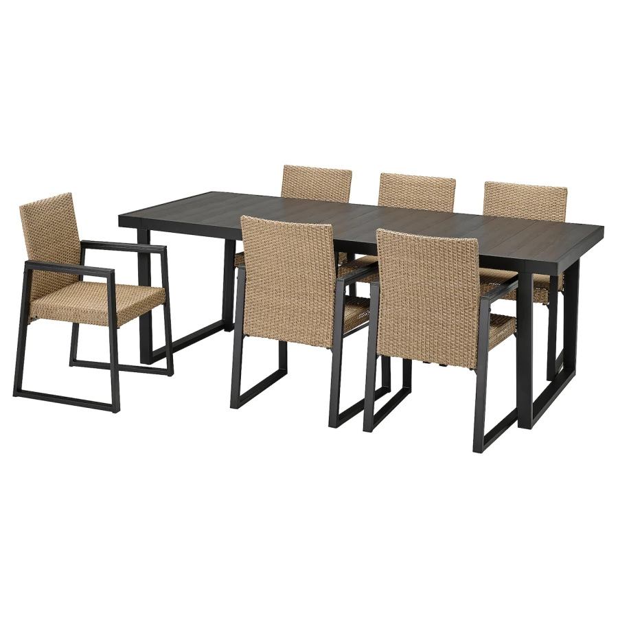 Обеденный стол и стулья  - VÄRMANSÖ IKEA/ ВЕРМАНСЕ ИКЕА, 224х93 см, коричневый (изображение №1)