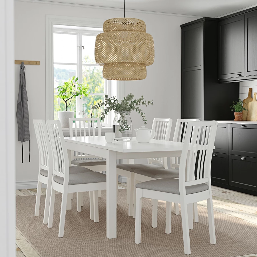 Стол и 6 стульев - IKEA EKEDALEN/LANEBERG/ЭКЕДАЛЕН/ЛАНЕБЕРГ ИКЕА, 130х190x80 см, белый/серый (изображение №2)
