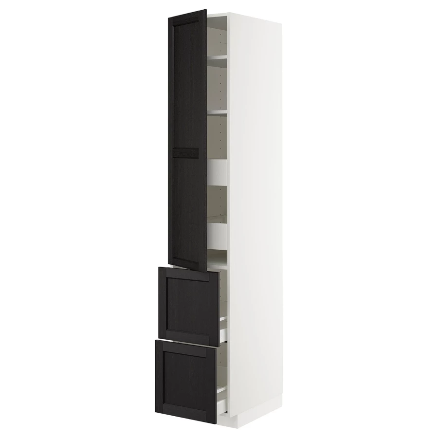 Высокий шкаф - IKEA METOD/MAXIMERA/МЕТОД/МАКСИМЕРА ИКЕА, 220х60х40 см, белый/черный (изображение №1)