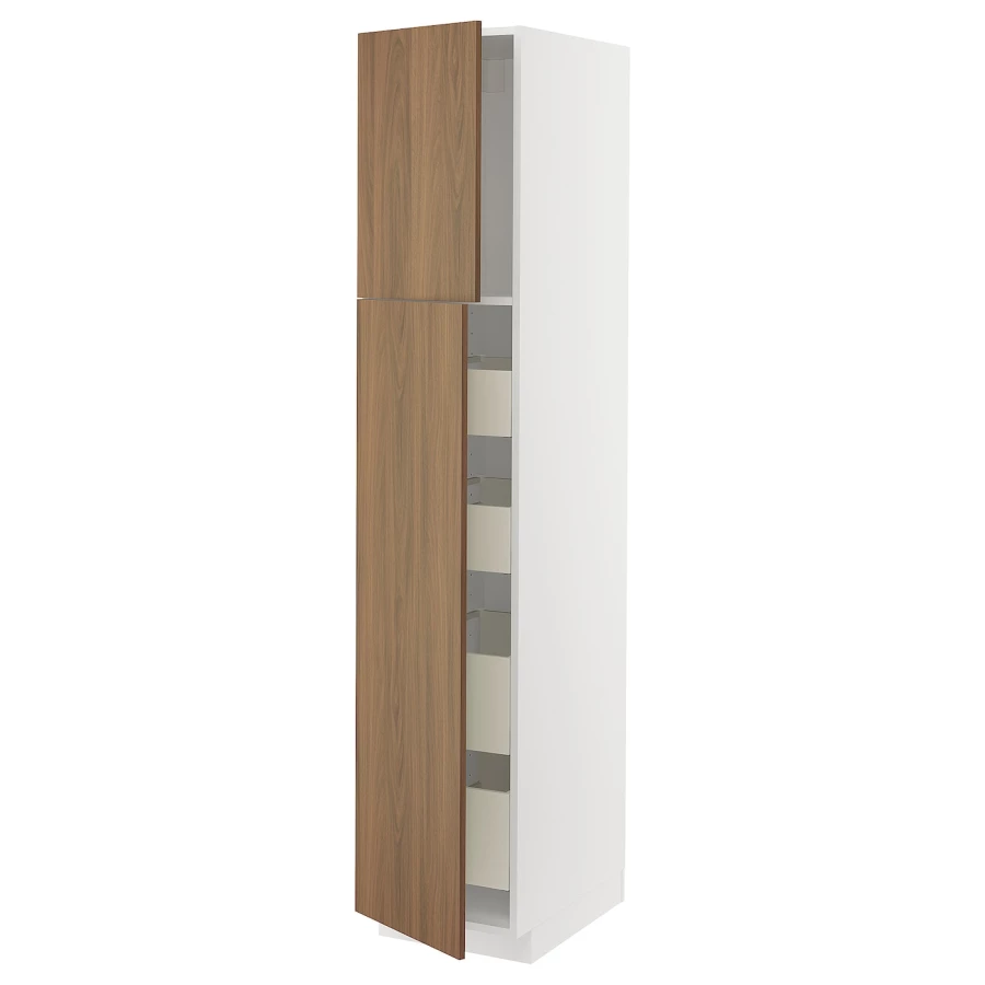 Высокий шкаф с ящиками - IKEA METOD/MAXIMERA/МЕТОД/МАКСИМЕРА ИКЕА, 200х60х40 см, белый/коричневый (изображение №1)
