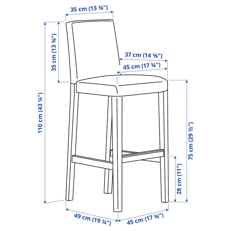 Барный стул со спинкой - BERGMUND IKEA/БЕРГМУНД ИКЕА, 110х45х49 см, бежевый/коричневый (изображение №5)