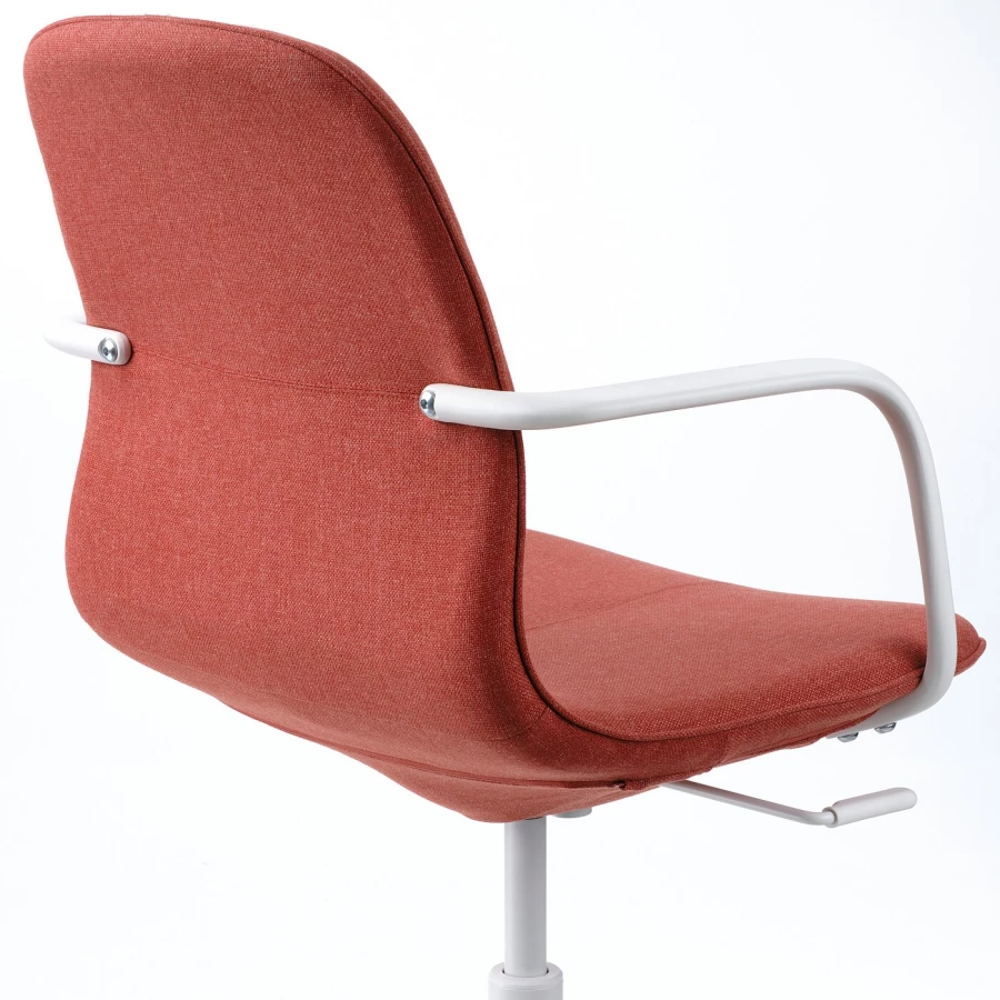 Офисный стул с подлокотниками- IKEA LÅNGFJÄLL/LANGFJALL, 68x68x92см, красно-оранжевый/белый, ЛОНГФЬЕЛЛЬ ИКЕА (изображение №4)