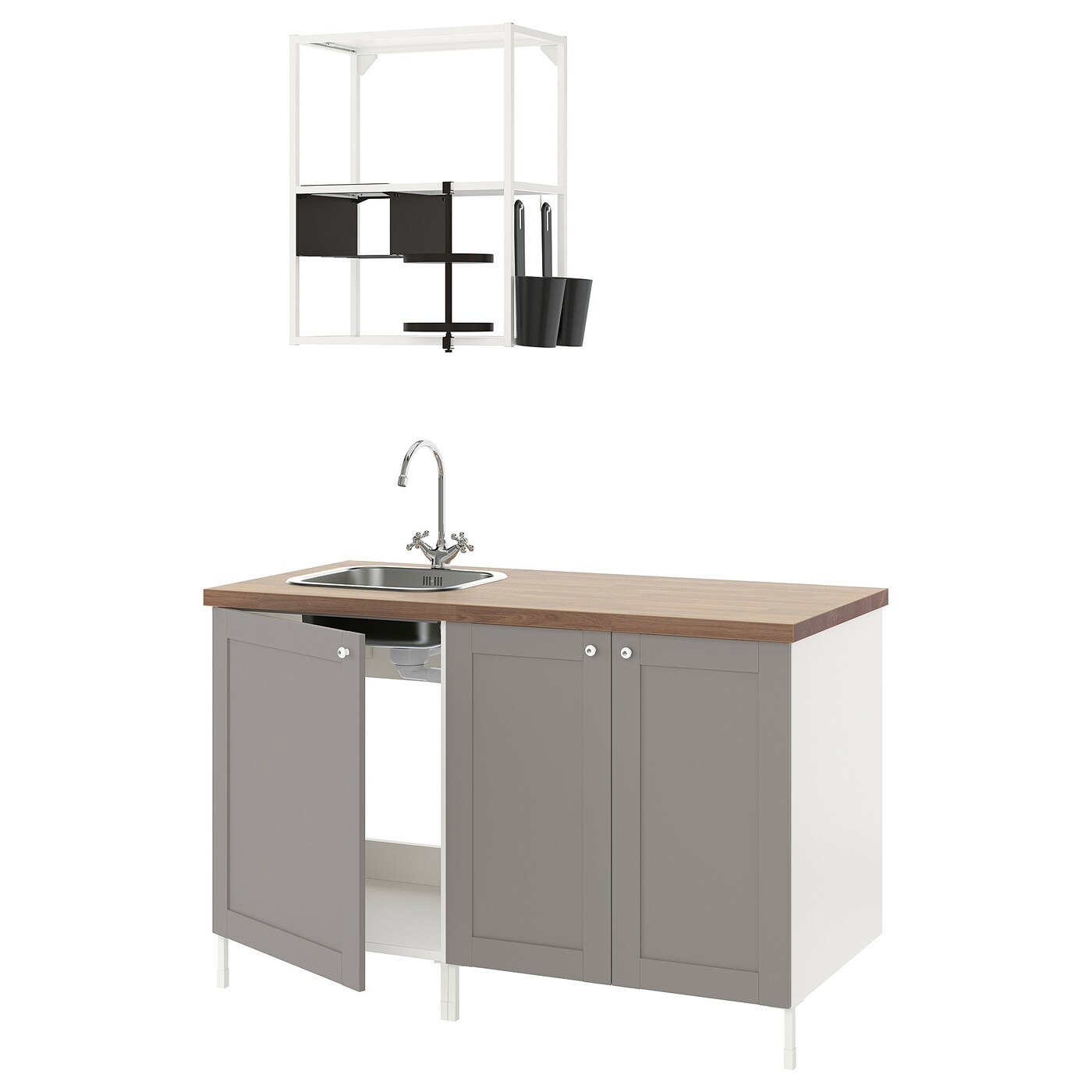 Комбинация для кухонного хранения  - ENHET  IKEA/ ЭНХЕТ ИКЕА, 143x63,5x222 см, белый/серый/бежевый