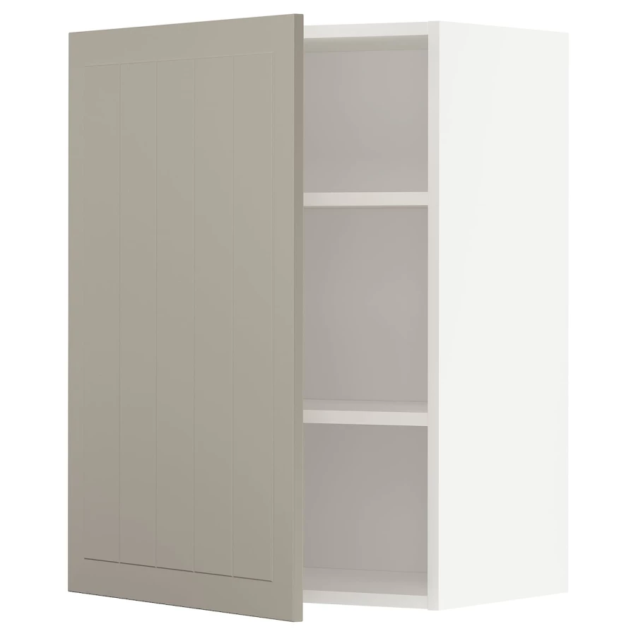 Навесной шкаф с полкой - METOD IKEA/ МЕТОД ИКЕА, 80х60 см, белый/светло-коричневый (изображение №1)