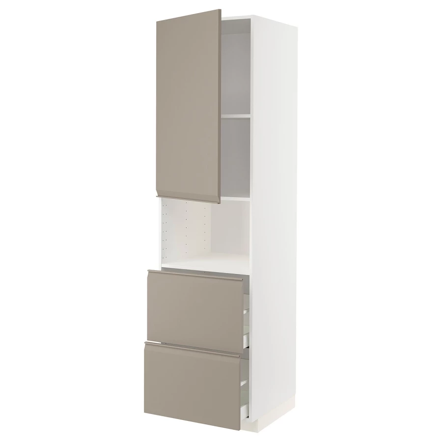 Высокий шкаф с ящиками - IKEA METOD/MAXIMERA/МЕТОД/МАКСИМЕРА ИКЕА, 220х60х60 см, белый/бежевый (изображение №1)