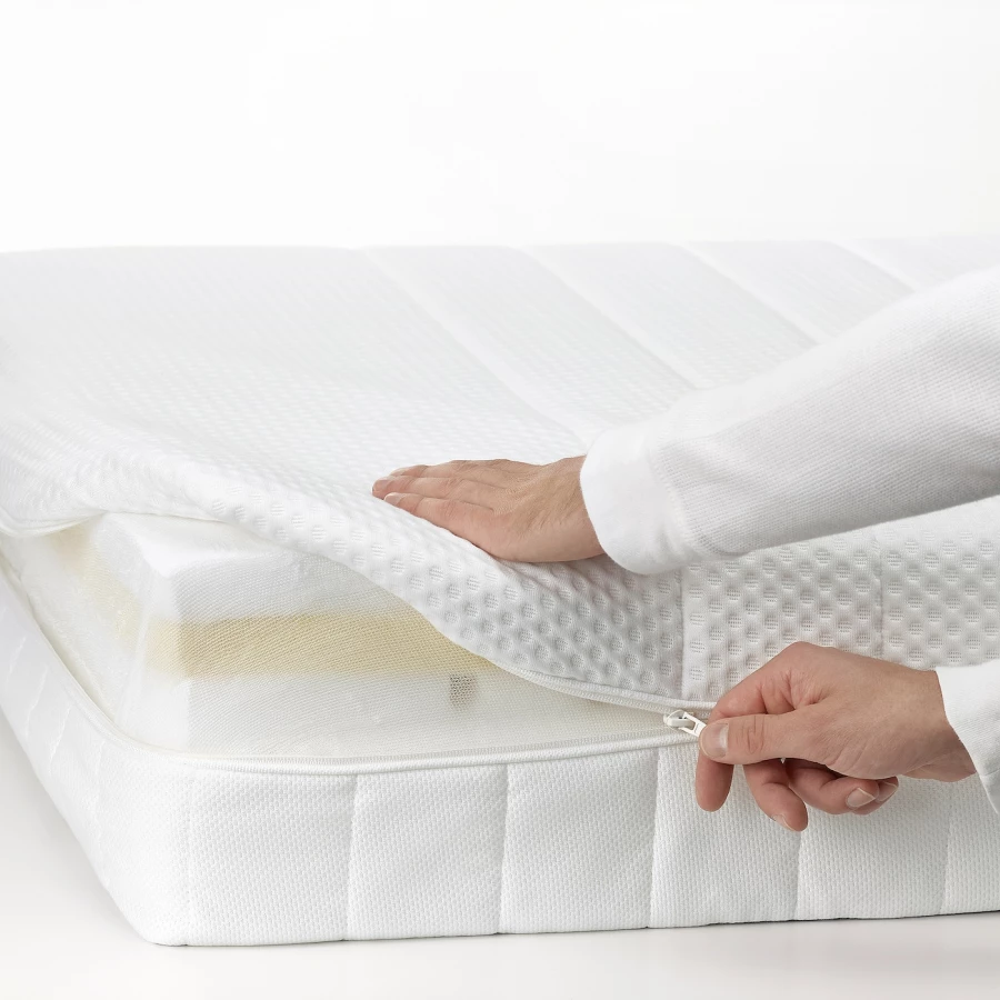 Каркас кровати с ящиком для хранения и матрасом - IKEA NORDLI, 200х140 см, матрас средне-жесткий, белый, НОРДЛИ ИКЕА (изображение №9)