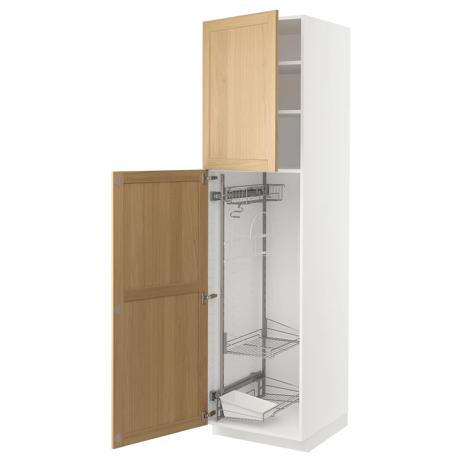 Высокий кухонный шкаф/бытовой - IKEA METOD/МЕТОД ИКЕА, 220х60х60 см, белый/светло-коричневый (изображение №1)