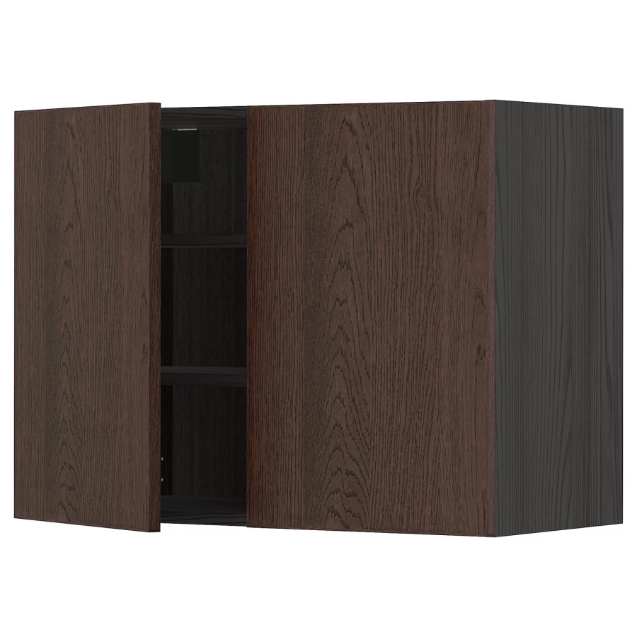 Навесной шкаф с полкой - METOD IKEA/ МЕТОД ИКЕА, 60х80 см,  черный/коричневый (изображение №1)
