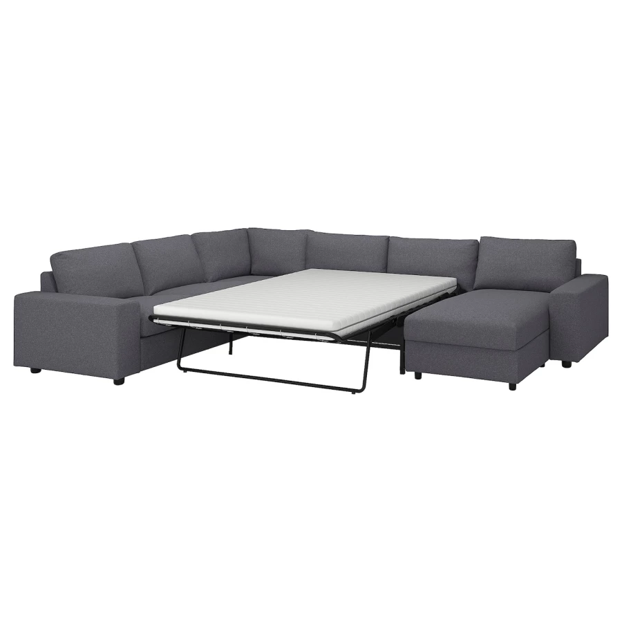 Угловой диван-кровать с шезлонгом - IKEA VIMLE/ВИМЛЕ ИКЕА, 256/356х68х164 см, темно-серый (изображение №1)