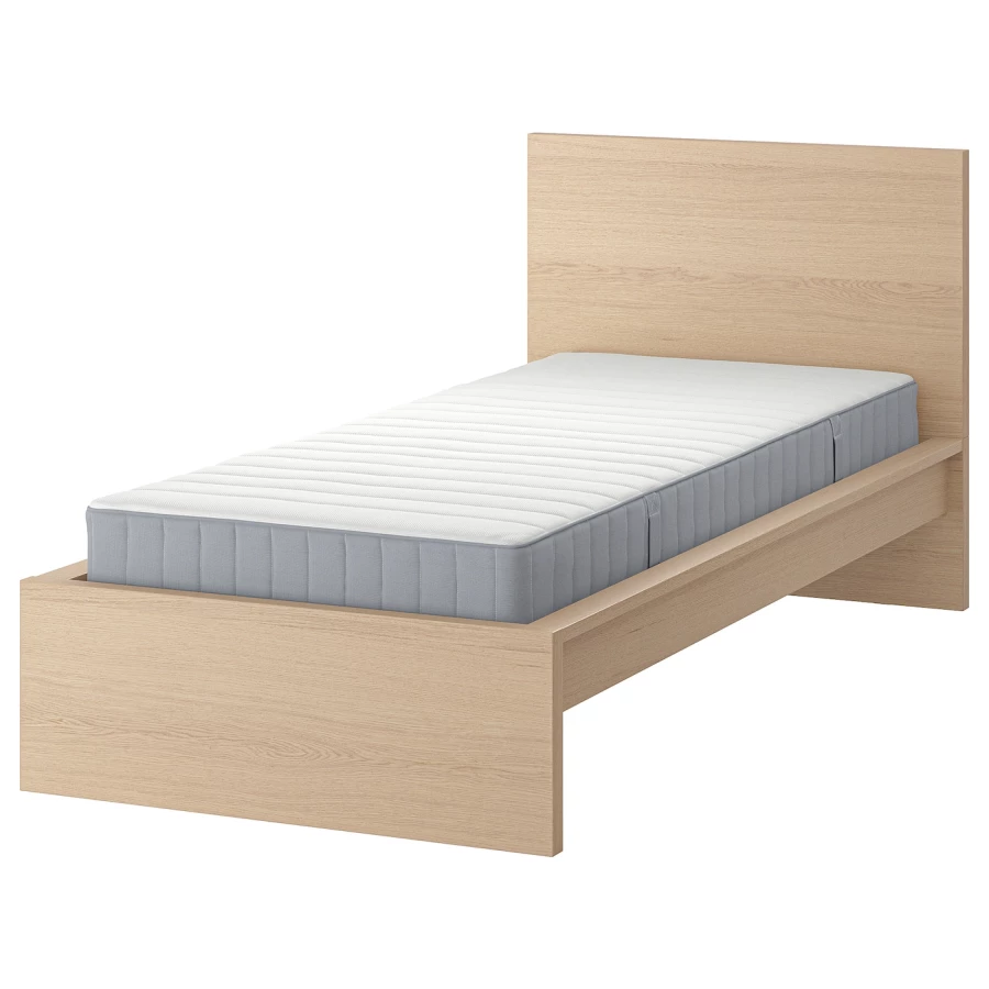 Кровать - IKEA MALM, 200х120 см, матрас средне-жесткий, под беленый дуб, МАЛЬМ ИКЕА (изображение №1)