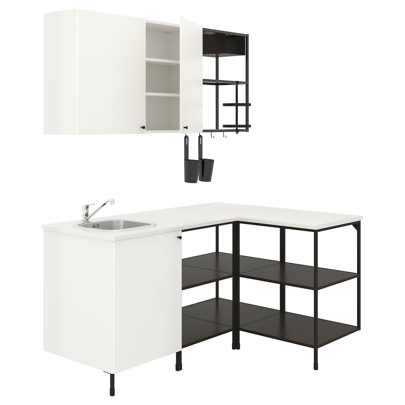 Угловая кухня -  ENHET  IKEA/ ЭНХЕТ ИКЕА, 181,5х75 см, белый/черный