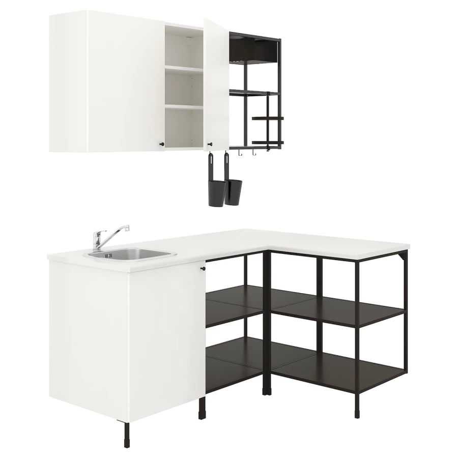 Угловая кухня -  ENHET  IKEA/ ЭНХЕТ ИКЕА, 181,5х75 см, белый/черный (изображение №1)