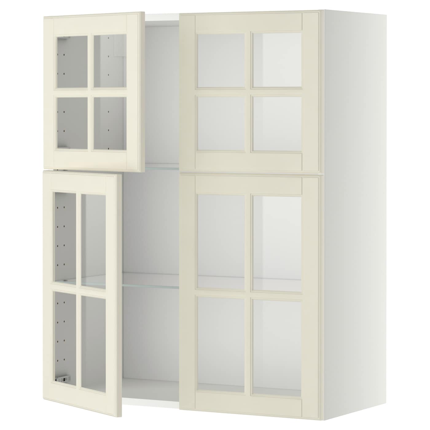Навесной шкаф с полу/4 стеклянными дверцами  - IKEA METOD/МЕТОД ИКЕА, 100х80 см, белый/бежевый