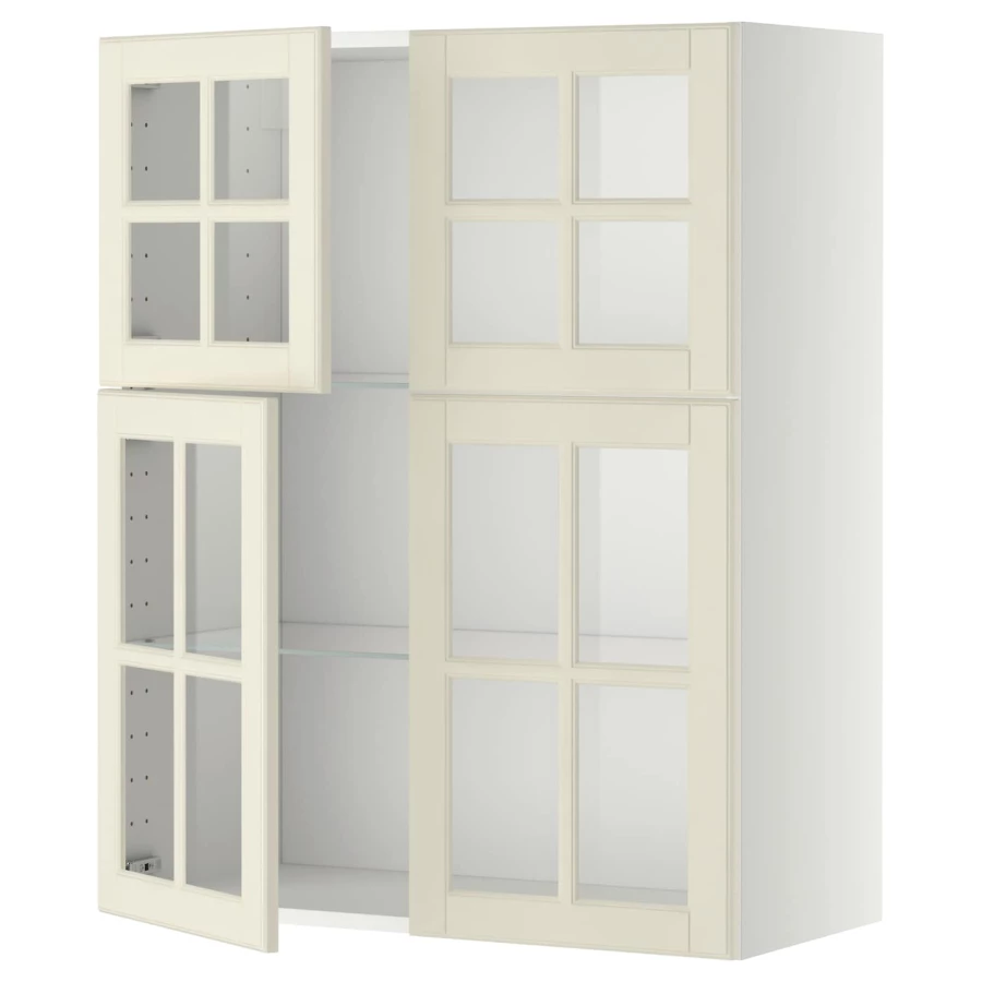 Навесной шкаф с полу/4 стеклянными дверцами  - IKEA METOD/МЕТОД ИКЕА, 100х80 см, белый/бежевый (изображение №1)