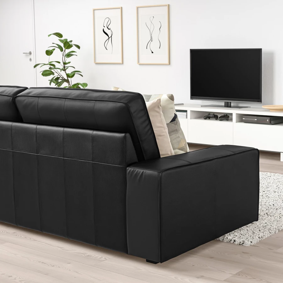 3-местный диван - IKEA KIVIK, 227х95х83 см, черный, кожа, КИВИК ИКЕА (изображение №3)