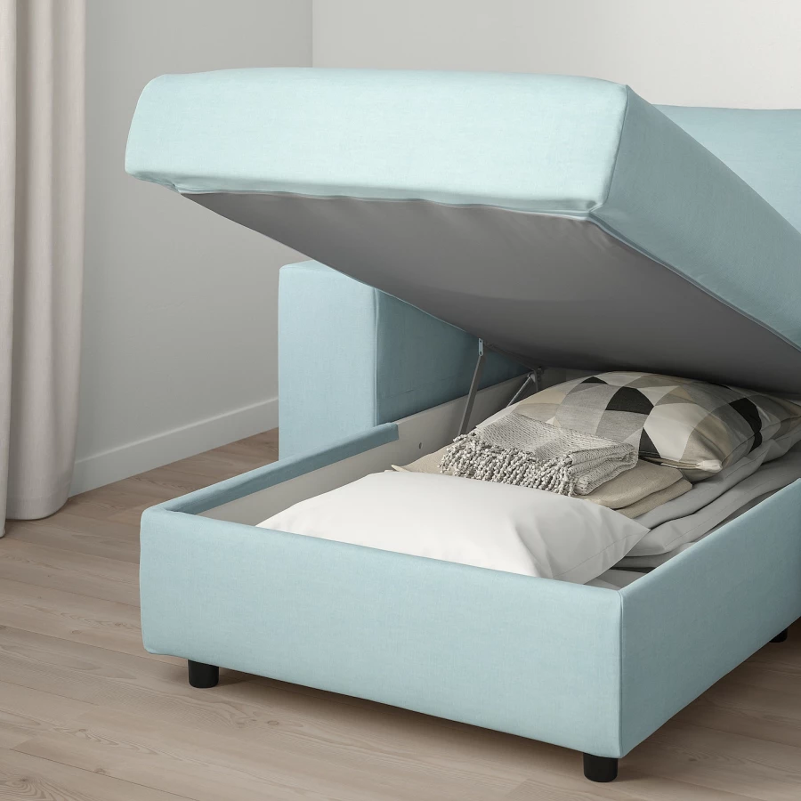 Угловой диван-кровать с шезлонгом - IKEA VIMLE/ВИМЛЕ ИКЕА, 256/356х68х164 см, голубой (изображение №5)