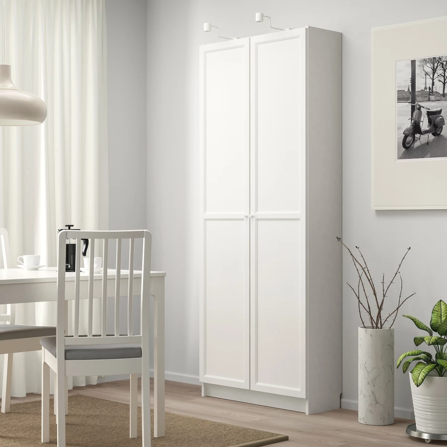 Книжный шкаф с дверцей - BILLY/OXBERG IKEA/ БИЛЛИ/ОКСБЕРГ ИКЕА, 30х80х202 см, белый (изображение №2)