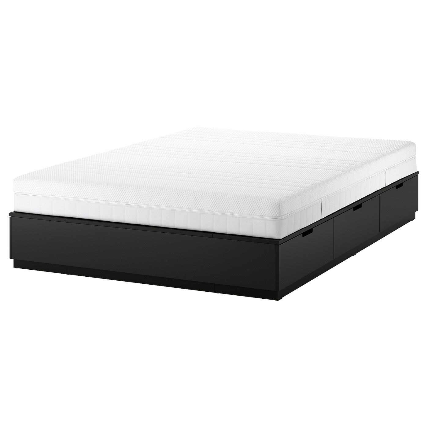 Каркас кровати с контейнером и матрасом - IKEA NORDLI, 200х160 см, матрас средне-жесткий, черный, НОРДЛИ ИКЕА