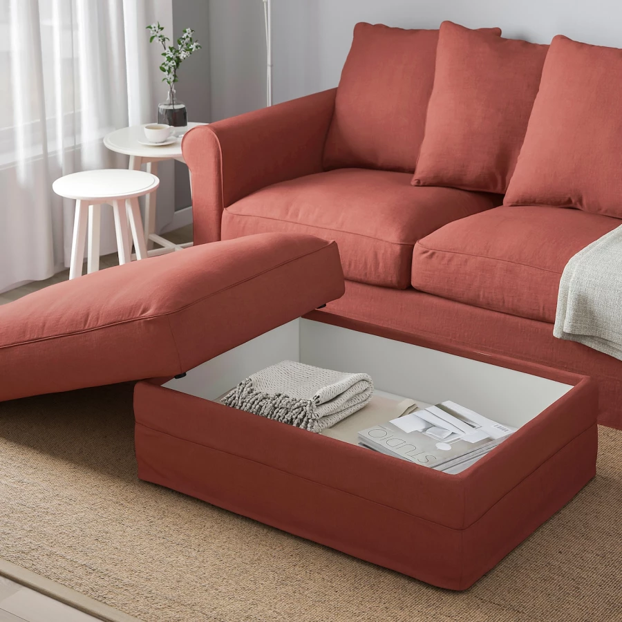 Пуф с местом для хранения - IKEA GRÖNLID/GRONLID/ГРЕНЛИД/ГРЁНЛИД ИКЕА, 98х73х49 см, красный (изображение №3)
