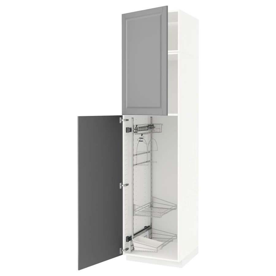 Высокий шкаф/бытовой - IKEA METOD/МЕТОД ИКЕА, 240х60х60 см, белый/серый (изображение №1)