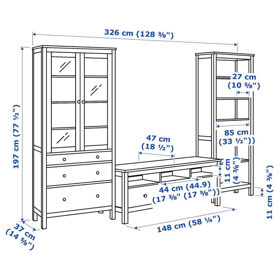 Подставка под телевизор - IKEA HEMNES/ХЕМНЭС ИКЕА, 37/47х197х326 см, черный (изображение №4)