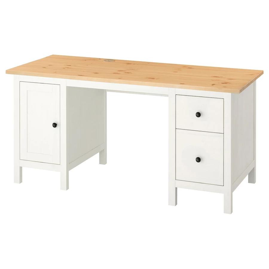 Письменный стол с ящиками - IKEA HEMNES/ХЕМНЭС ИКЕА, 155х65 см, белый/светло-коричневый (изображение №1)