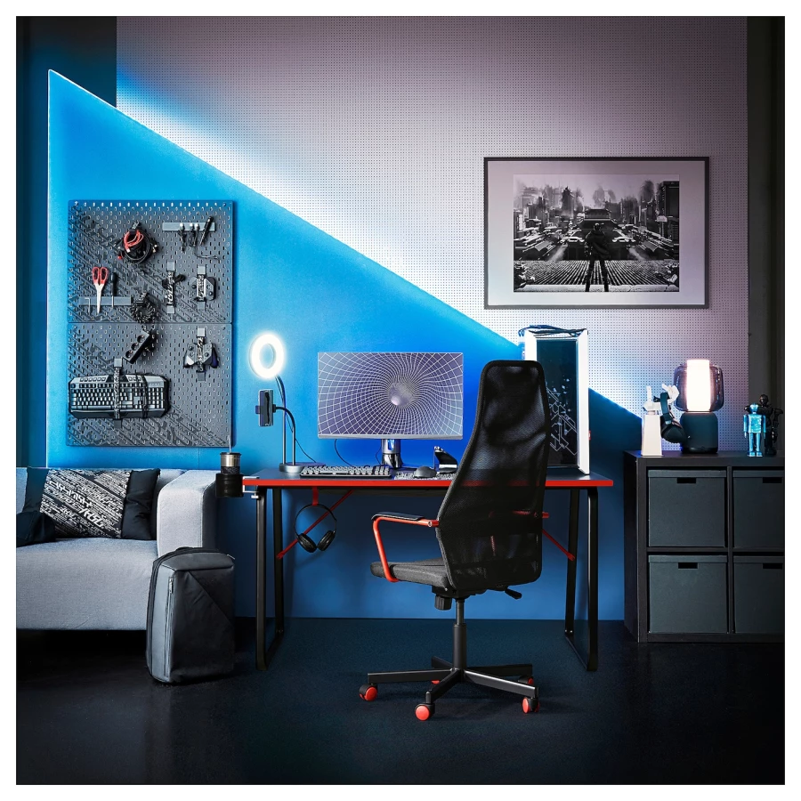 Письменный стол - IKEA HUVUDSPELARE, 140х80 см, черный/красный, ХУВУДСПЕЛАРЕ ИКЕА (изображение №9)