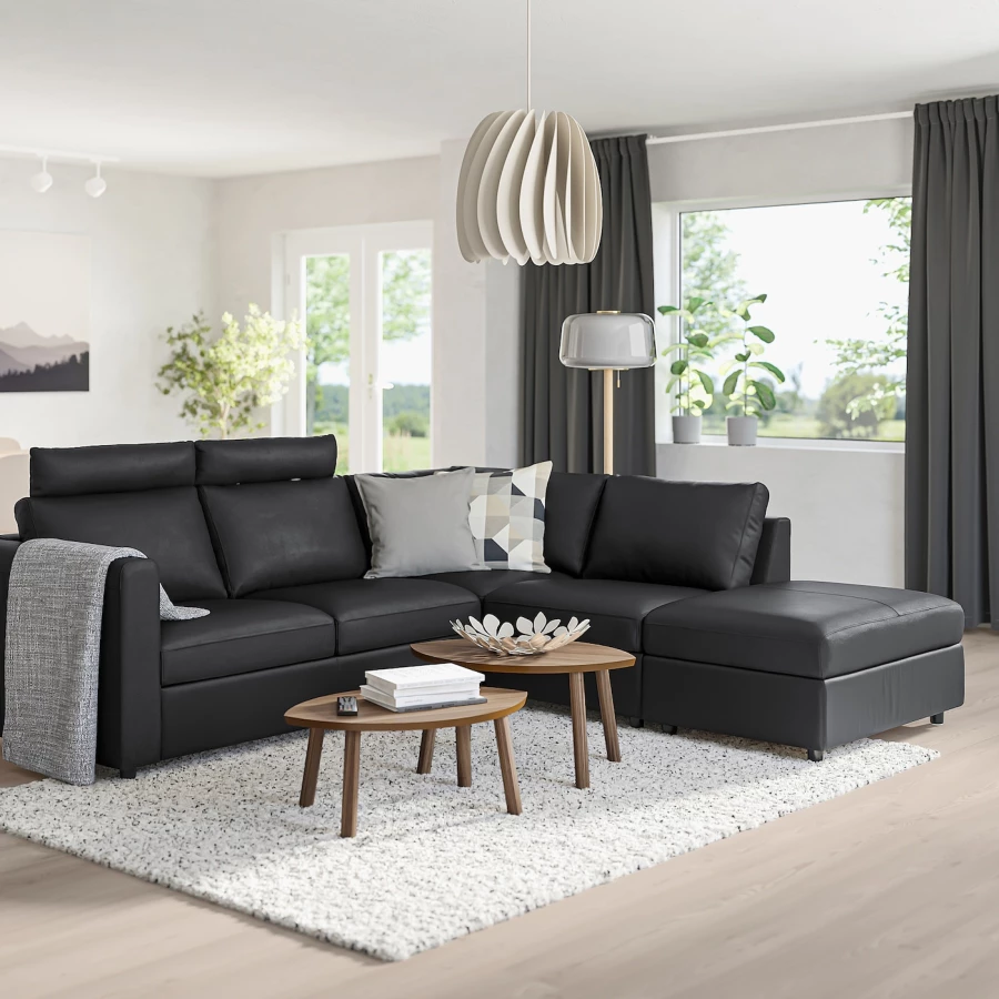 4-местный угловой диван - IKEA VIMLE, 249х98х100 см, черный, кожа, ВИМЛЕ ИКЕА (изображение №2)