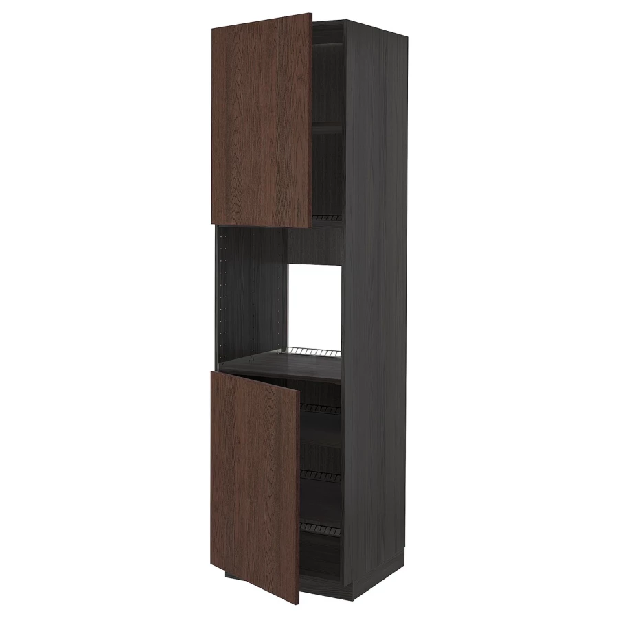 Кухонный шкаф-пенал - IKEA METOD/МЕТОД ИКЕА, 220х60х60 см, черный/коричневый (изображение №1)
