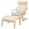 Кресло с подставкой для ног - IKEA POÄNG/POANG/ПОЭНГ ИКЕА, 100х82х68см, под беленый дуб/глосе кремовый/молочный
