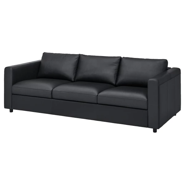 3-местный диван - IKEA VIMLE, 241х98х80 см, черный, кожа, ВИМЛЕ ИКЕА