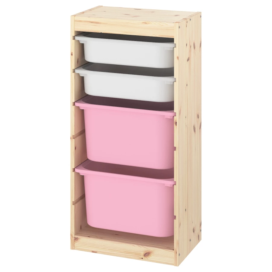 Стеллаж - IKEA TROFAST, 44х30х91 см, сосна/белый/розовый, ТРУФАСТ ИКЕА (изображение №1)
