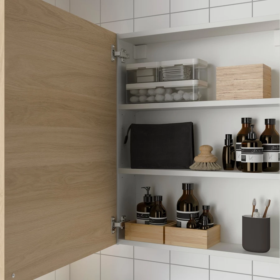 Настенный шкаф для ванной комнаты - ENHET IKEA/ ЭНХЕТ ИКЕА, 60x15x75 см, бежевый/белый (изображение №2)