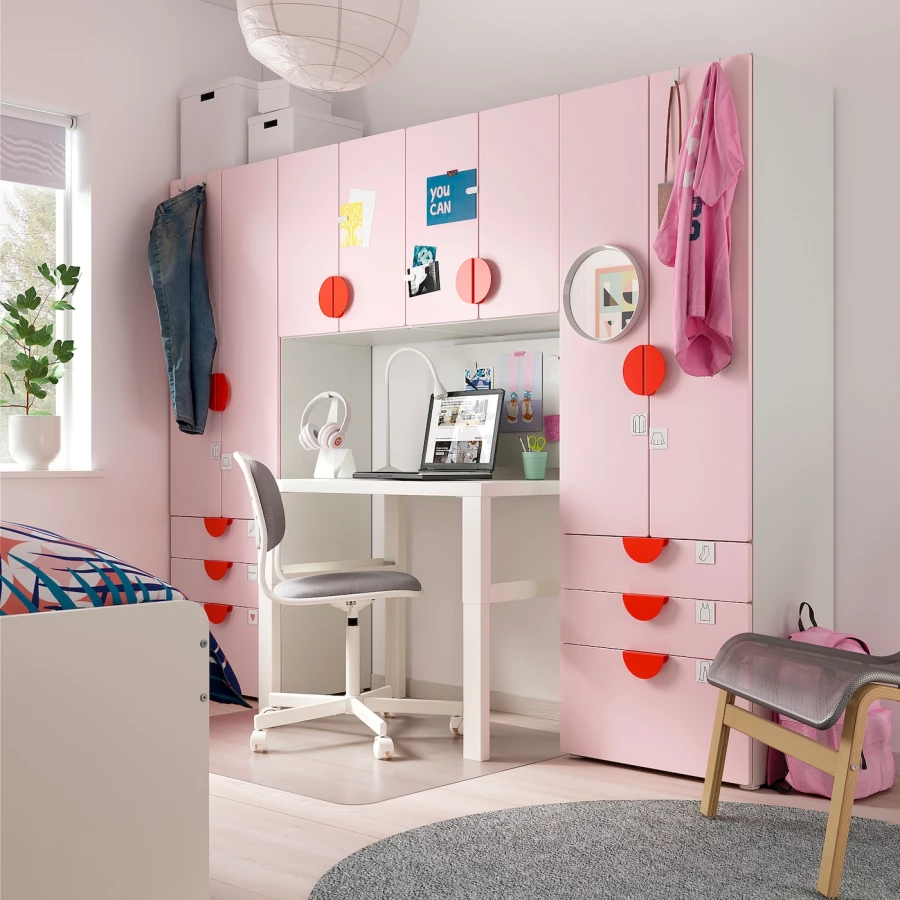 Шкаф - PLATSA/ SMÅSTAD / SMАSTAD  IKEA/ ПЛАТСА/СМОСТАД  ИКЕА, 240x42x181 см, белый/розовый (изображение №2)
