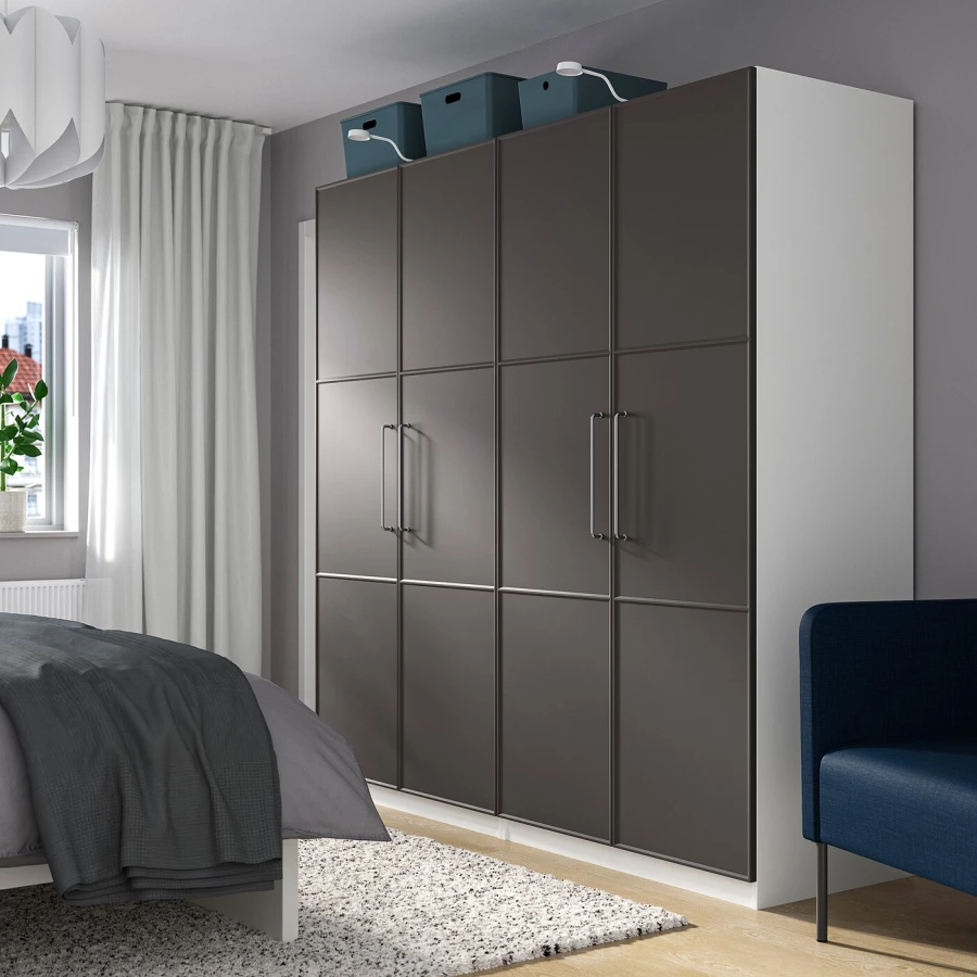 Платяной шкаф - IKEA PAX/MERÅKER, 200x60x201, белый /темно-серый ПАКС ИКЕА (изображение №2)