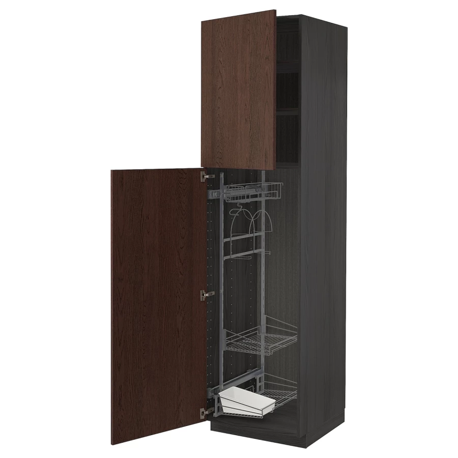Высокий шкаф/бытовой - IKEA METOD/МЕТОД ИКЕА, 220х60х60 см, черный/коричневый (изображение №1)