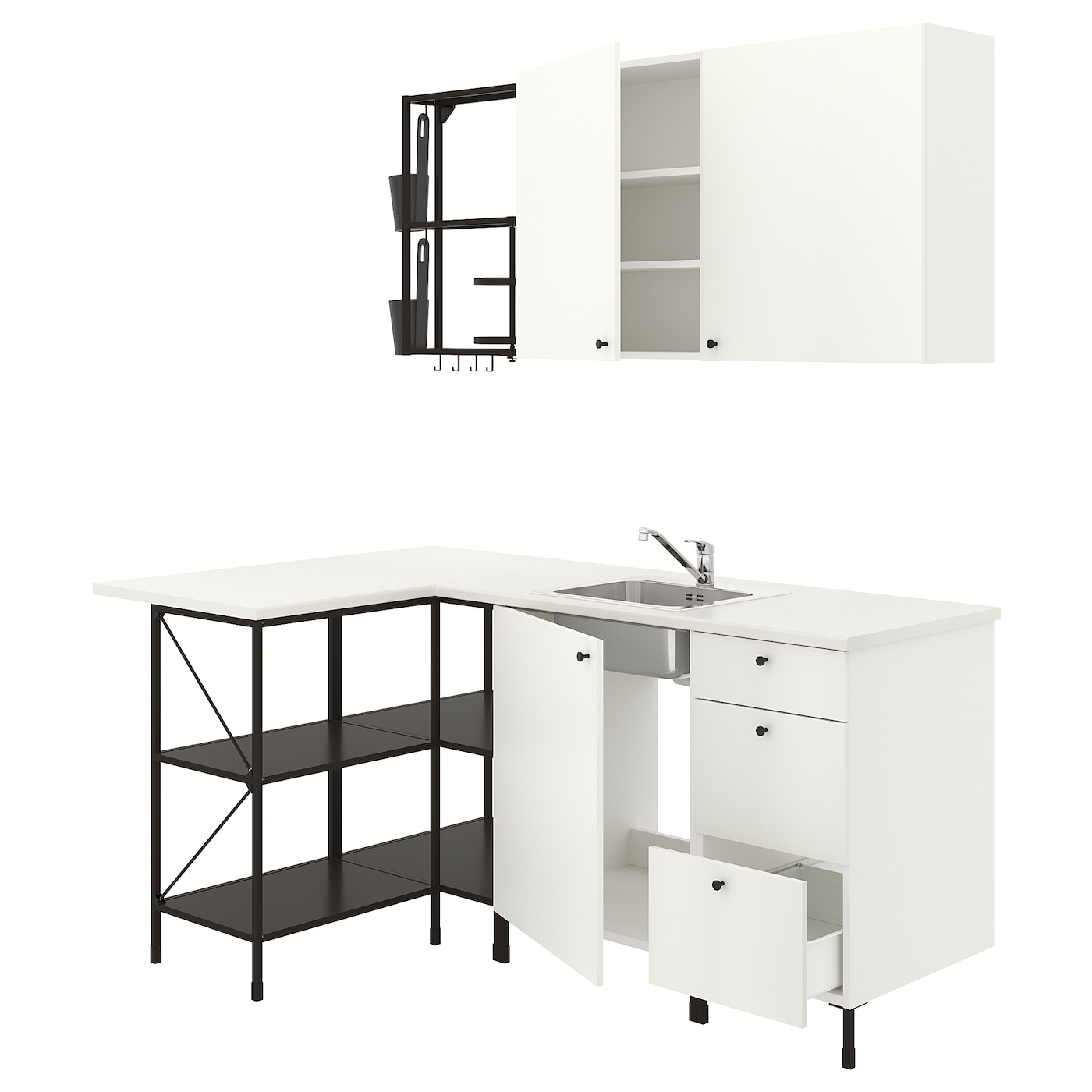 Угловая кухня -  ENHET  IKEA/ ЭНХЕТ ИКЕА, 185х75 см, белый/черный