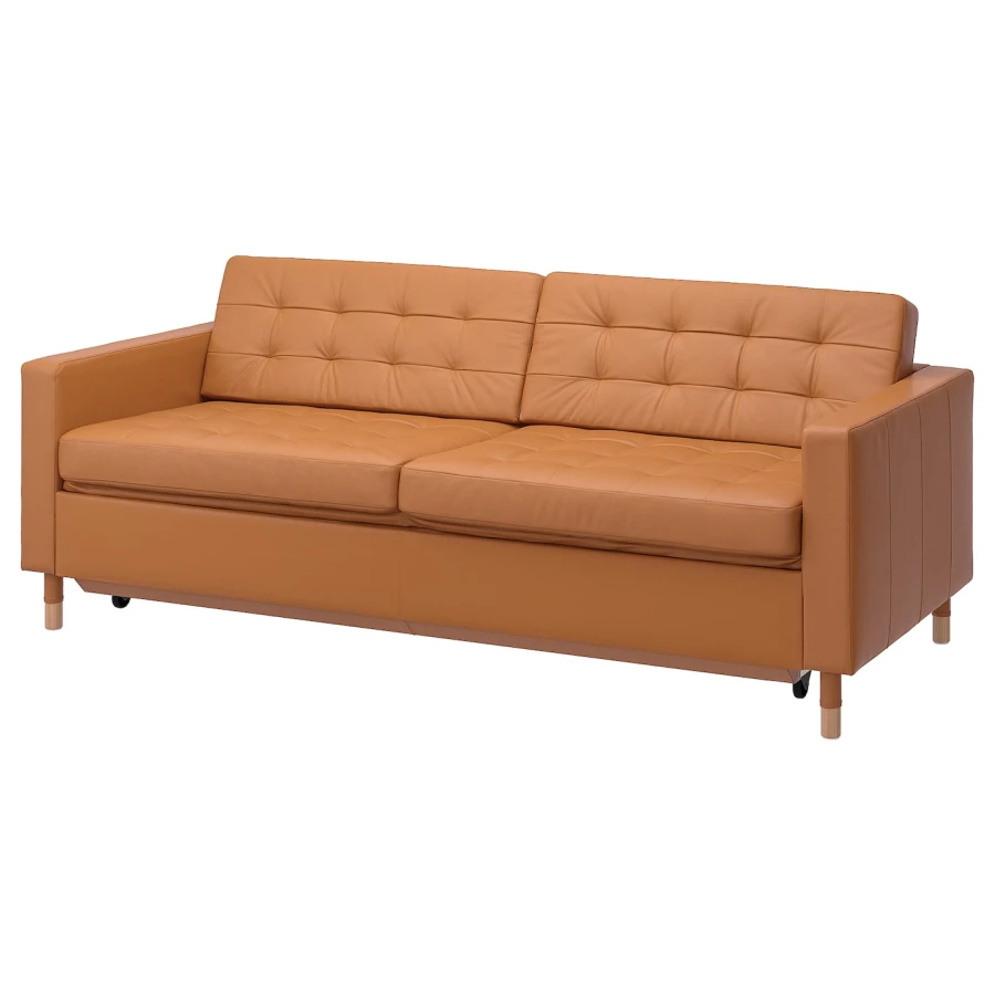 3-местный диван-кровать - IKEA LANDSKRONA, 84x92x223см, оранжевый, кожа, ЛАНДСКРУНА ИКЕА (изображение №2)
